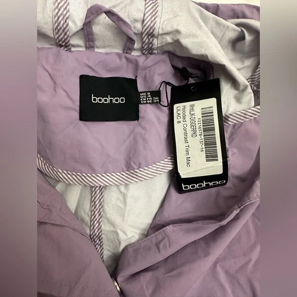 NWT Boohoo Hooded contrast Trim Mac Lilac windbreaker size 4 - Picture 5 of 8